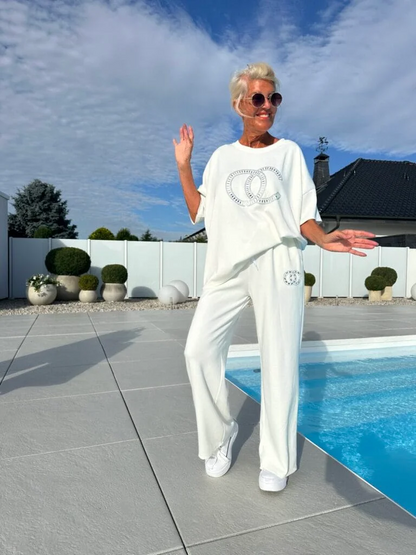 ⏳Sınırlı süreli teklif! ⏰Kadınlar için iki parçalı günlük takım, düz renk bluz ve bol paça pantolon