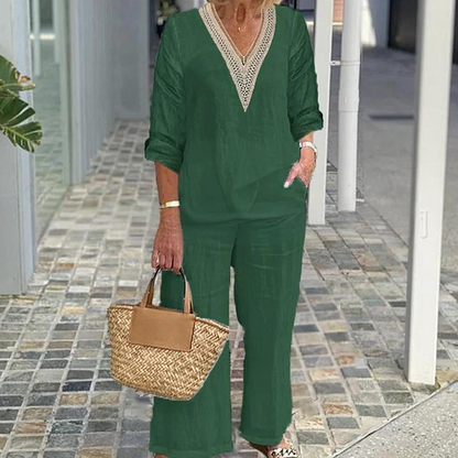 【S-3XL】Kadın V Yaka Geniş Paça Üst