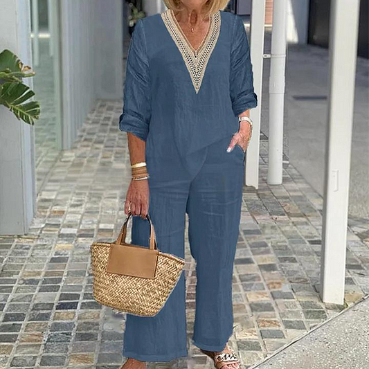 【S-3XL】Kadın V Yaka Geniş Paça Üst