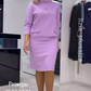 Fermuarlı şık üst, dar kesim kısa etek, dar kesim iki parçalı takım elbise