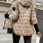 Sonbahar ve kış için elmas patchwork desenli, kapüşonlu ve uzun kollu kadın pamuklu ceket