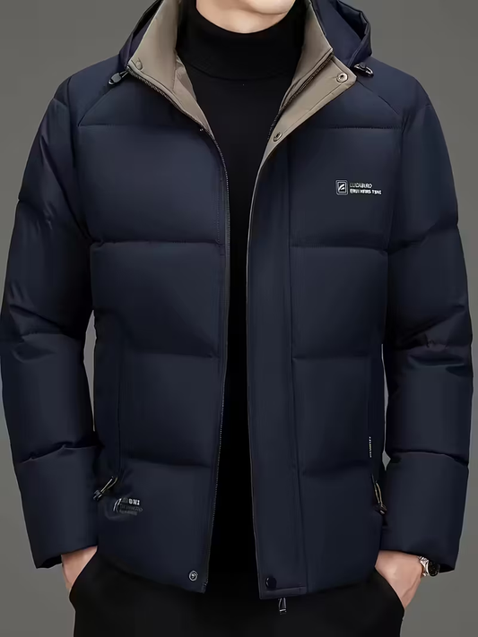 Erkek kapüşonlu kışlık mont, tam fermuarlı