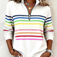 Yarım Fermuarlı Şık Gökkuşağı Çizgili Sweatshirt