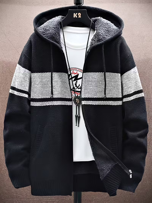 Sonbahar ve kış için yeni erkek kapüşonlu fermuarlı uzun kollu ceket