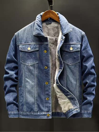 Erkekler için polar astarlı bol kesim kot ceket