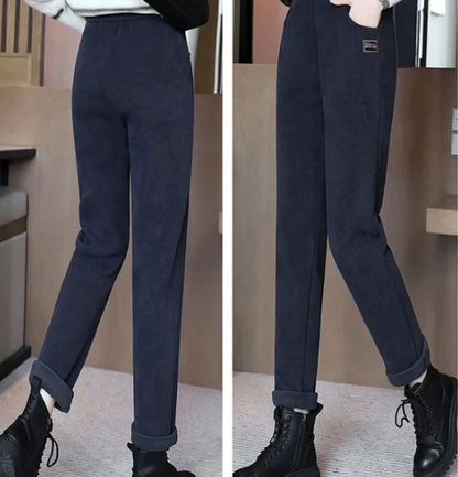 Sıcak polar astarlı yüksek belli kadın pantolonu