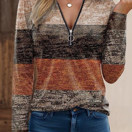 Kadın Renk Bloklu Fermuarlı Tişört