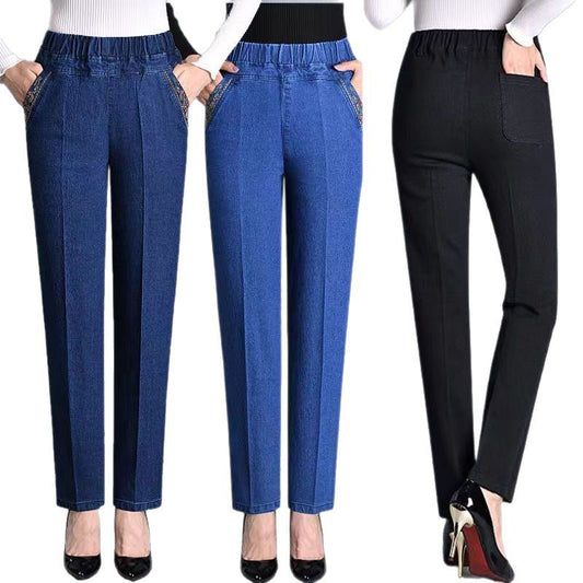 Yan cepli ve lastikli bel kadın kot pantolonu