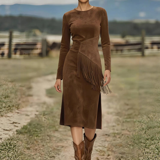 Kadın Retro Dar Kesim Püsküllü Elbise