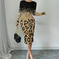Yeni moda leopar desenli degrade elbise
