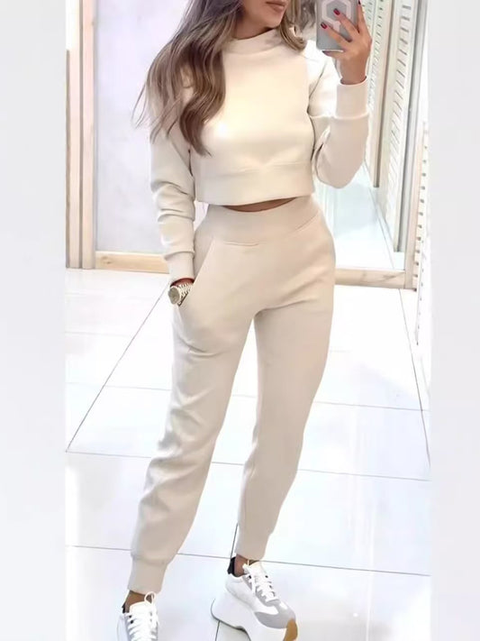 Kadınlar İçin Yüksek Yaka Uzun Kollu Sonbahar ve Kış Günlük Kazak Takımı