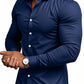 Yüksek Kaliteli Erkek Dört Mevsim Düz Renk Yaka Uzun Kollu Düğmeli Gömlek