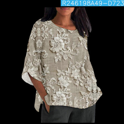 3/4 Kol 3D Renkli Baskılı Bol Üst