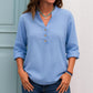 Kadınlar için düğmeli günlük V yaka üst