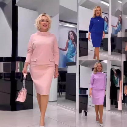 Fermuarlı şık üst, dar kesim kısa etek, dar kesim iki parçalı takım elbise