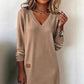 Kadınlar için V yakalı uzun kollu örme elbise