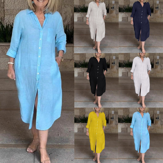 Kadın bol pamuklu keten elbise