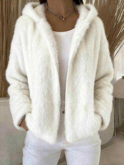 Kapüşonlu kadın şık peluş ceket