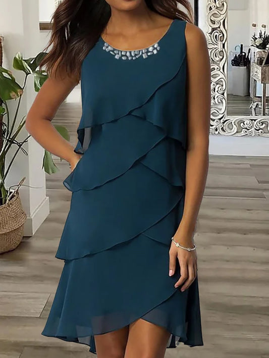 Zarif kadın kolsuz şifon elbise