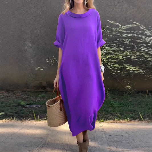 Kadın Düz Renk Pamuk ve Keten Elbise