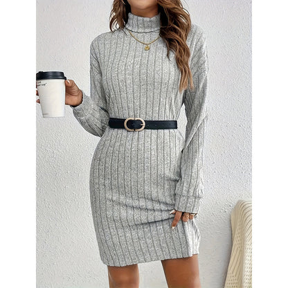 Örme balıkçı yaka uzun kollu moda elbise