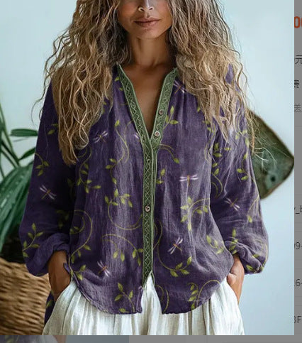 Vintage yaprak desenli bluz