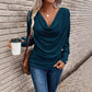 Yeni şık düz renk V yakalı uzun kollu üst