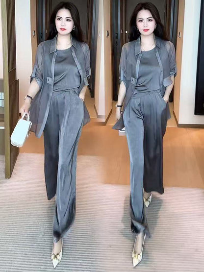 Kadın 3 parçalı takım: gömlek, yelek ve pantolon