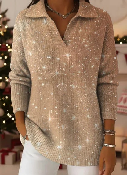 Degrade yıldızlı gökyüzü desenine sahip rüya gibi balıkçı yaka örgü bluz