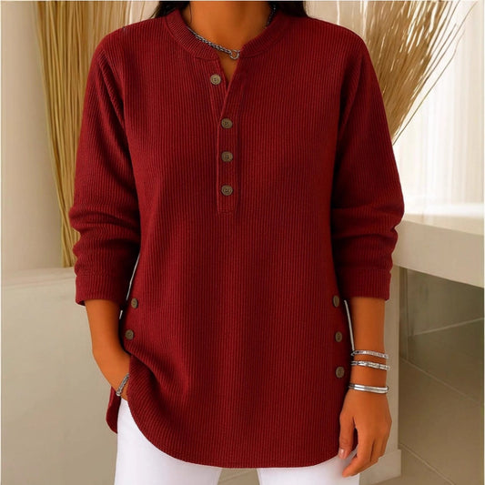 Kadınlar için düz renk yuvarlak yakalı uzun kollu kazak, günlük, bol örgü