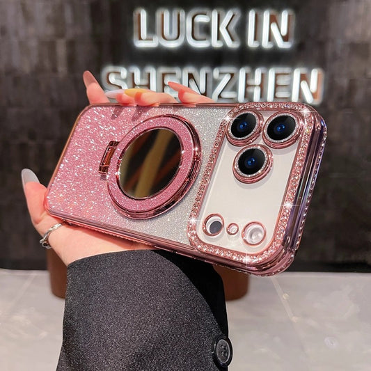 Makyaj aynası ve degrade simli koruyucu iPhone kılıfı