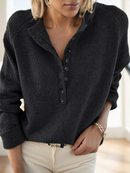 Kazak Yarım Düğmeli Kazak, Günlük Uzun Kollu Raglan Omuz Kazak