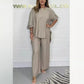 Pamuk ve ketenden yuvarlak yakalı günlük takım elbise