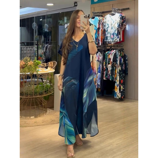 Yaz Özel ÜrünleriKadın Günlük V Yaka Kısa Kollu Bol Elbiseler