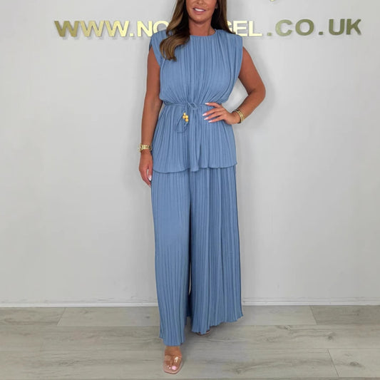 ⏰Kadın Kolsuz Kemerli Üst ve Uzun Pantolon Takımı