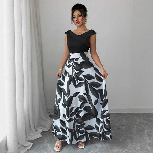 Günlük kullanıma uygun desenli A kesim V yaka elbise