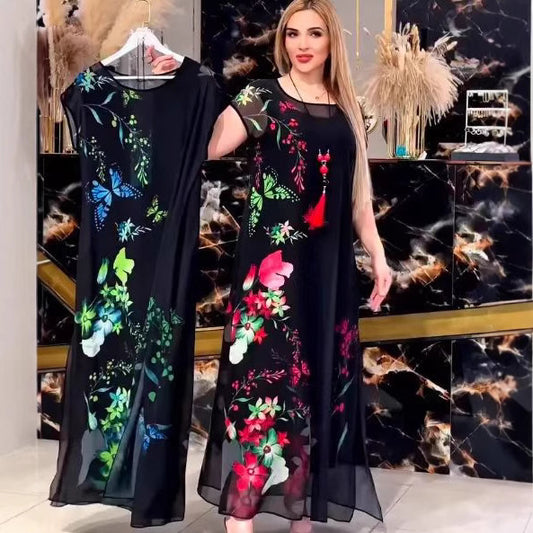 Kadınlar için şık çiçekli tül elbise