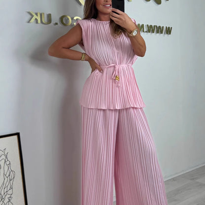 ⏰Kadın Kolsuz Kemerli Üst ve Uzun Pantolon Takımı