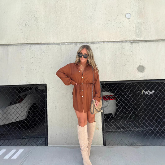 Moda düz renk uzun kollu gömlek tulum