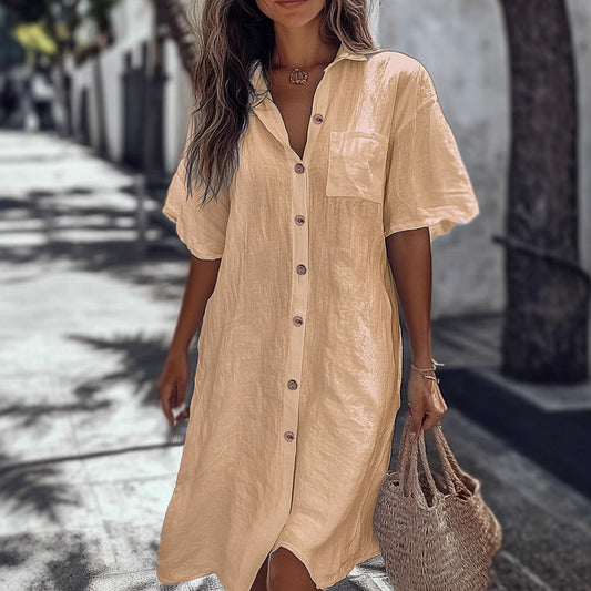 Pamuk ve ketenden yapılmış günlük gömlek elbise