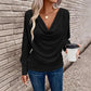 Yeni şık düz renk V yakalı uzun kollu üst
