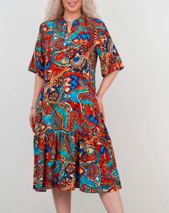 [S-5XL] Kadın kısa kollu baskılı elbise