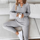 Kadınlar için uzun kollu rahat takım, nervürlü peluş örme pantolon
