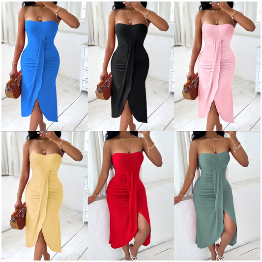 Yeni stil tüp üst içi boş düzensiz elbise