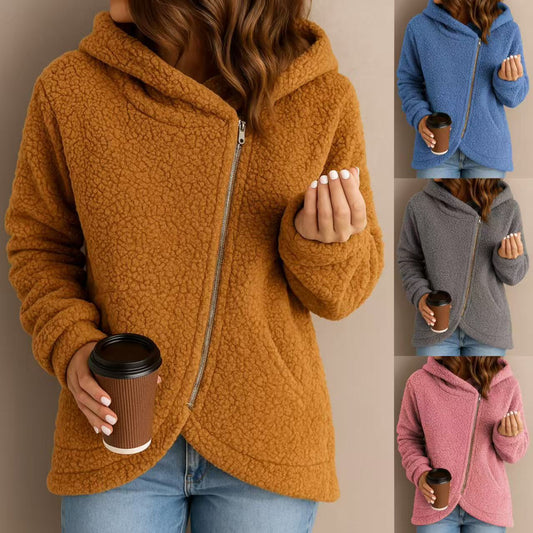 Fermuarlı kadın kaşmir kapüşonlu üst