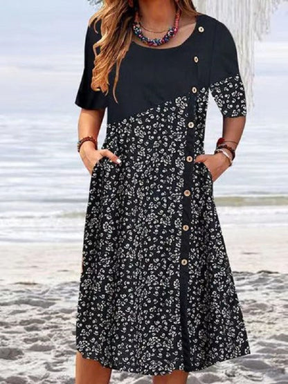 Vintage desenli kadın pamuklu elbiseleri