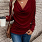 Yeni şık düz renk V yakalı uzun kollu üst
