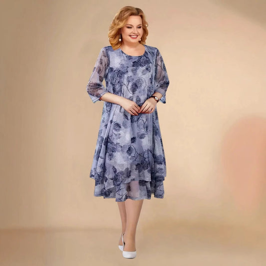 Zarif büyük beden bol şifon baskılı elbiseler