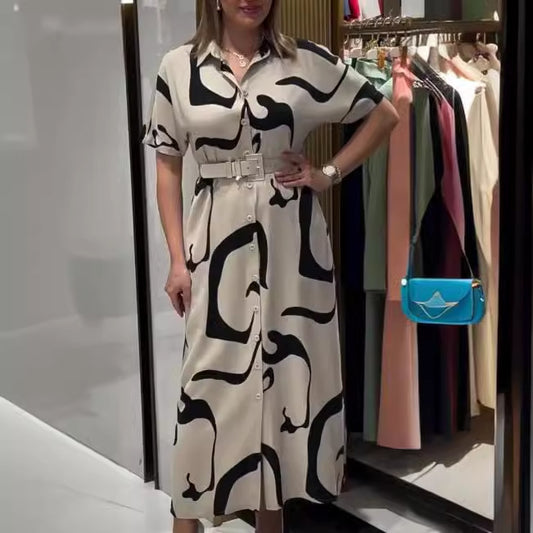 [S-5XL]Bedeni tam oturan, zarif, asimetrik desenli elbise