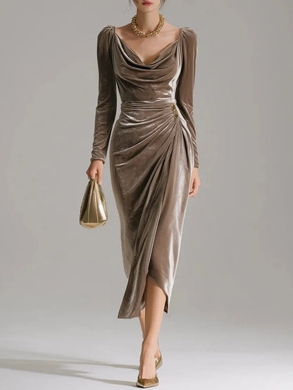 Kadınlar için şık, retro, lüks, V yakalı, uzun elbise